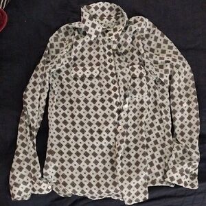 Patterned Sheer Button-Up Blouse